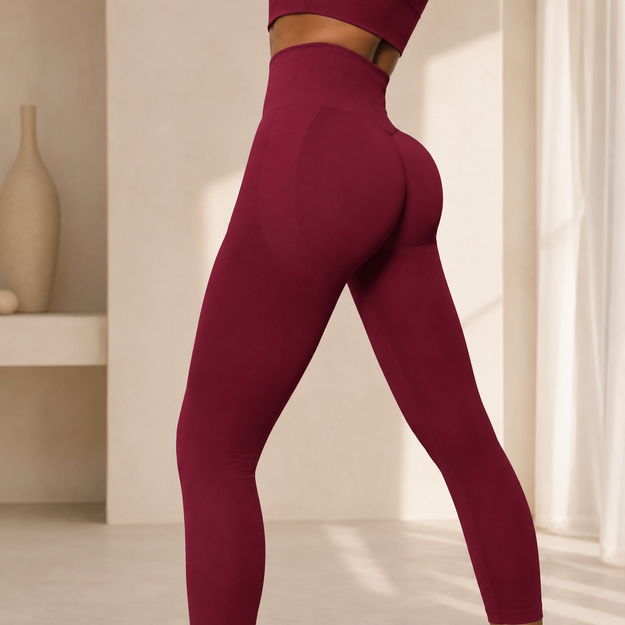 Zadný detail červených push-up legín Leginovo s vysokým pásom