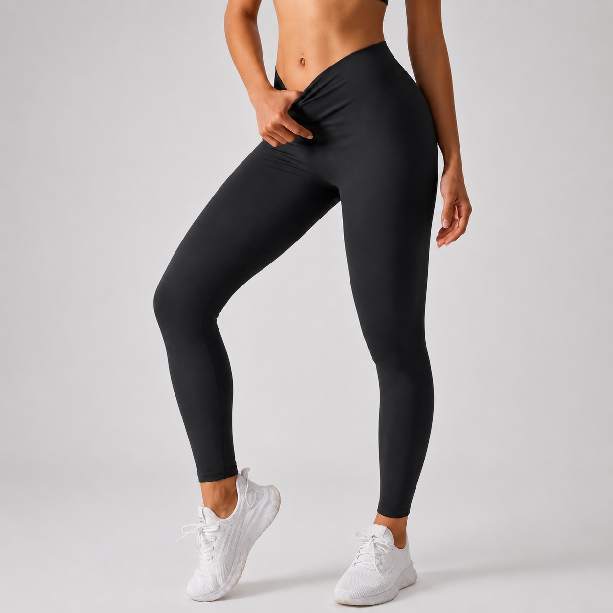 Čierne push-up legíny Ultra Light spredu s detailom vysokého pásu